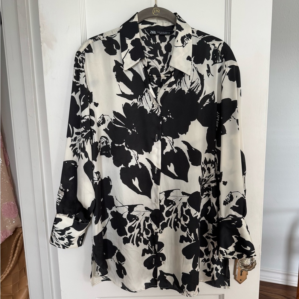 Zara Floral Button Down Shirt